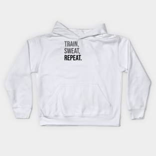 TRAIN, SWEAR, REPEAT. | Minimal Text Aesthetic Streetwear Unisex Design for Fitness/Athletes | Shirt, Hoodie, Coffee Mug, Mug, Apparel, Sticker, Gift, Pins, Totes, Magnets, Pillows Kids Hoodie